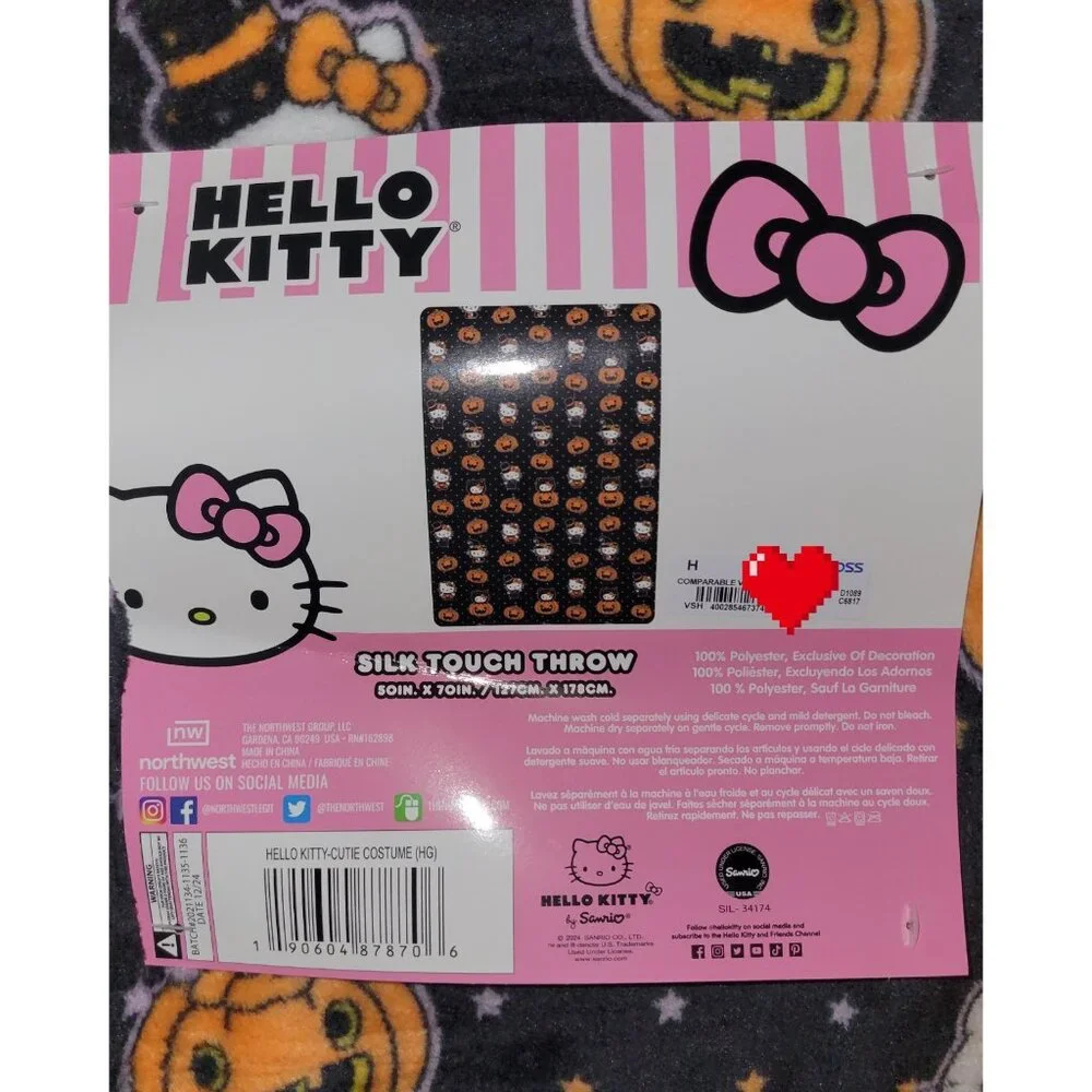 Hello Kitty Silk‎ Touch Throw Unisex 50x70 Black New Halloween Pumpkin Costume